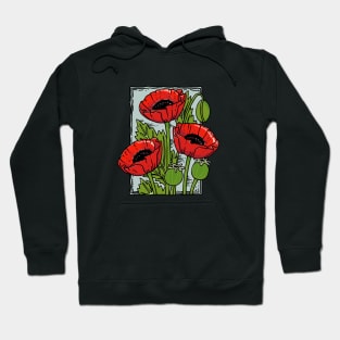 Poppies, Vintage style flower stamp (colored) Hoodie